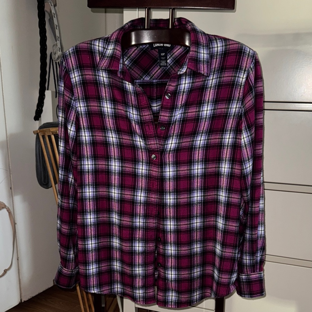 Lands' End Plaid Shirt in Purple and Black